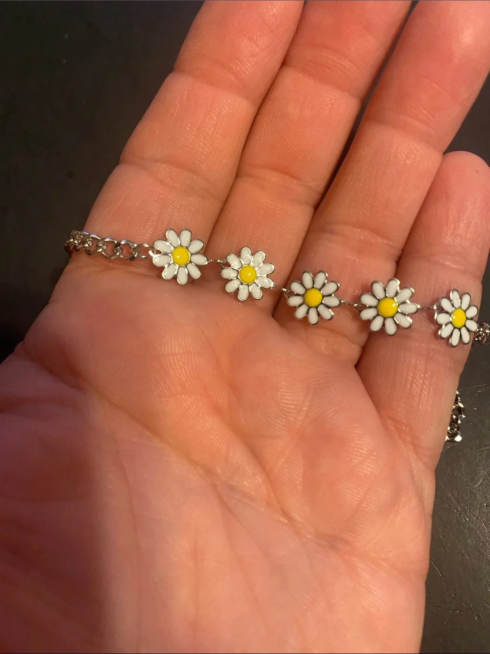 Daisy Charm Chain Bracelet - White & Yellow